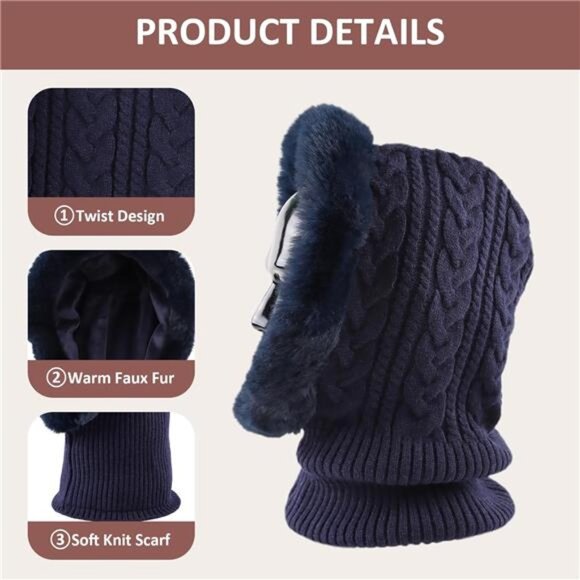 Women\'s Winter Fleece Balaclava Warm Hood Hat Knitted Hooded Scarf main image 5